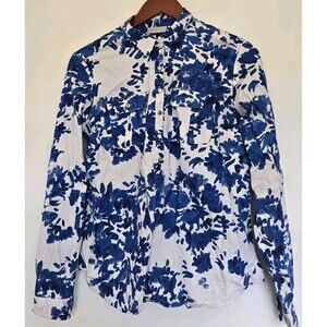 New York & Company Shirt Womens M Stretch Floral Blue Y2K Button Travel Office